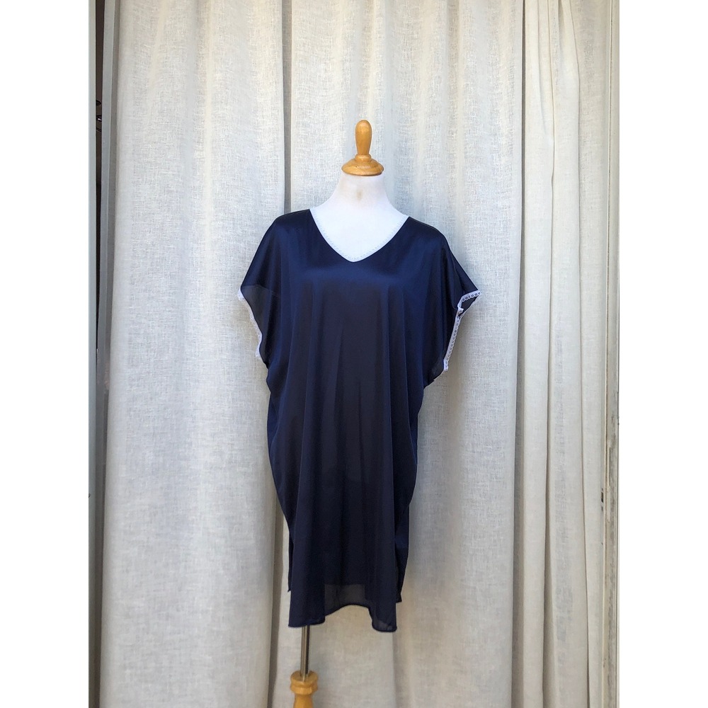 Anthony Richards Navy Blue polyester free kimono loungewear dress lace trim
